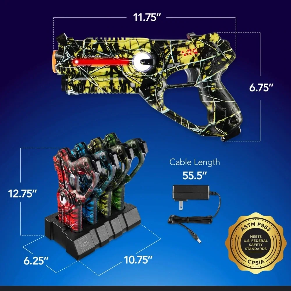 Rechargeable Laser Tag Set - Black, Red, Blue